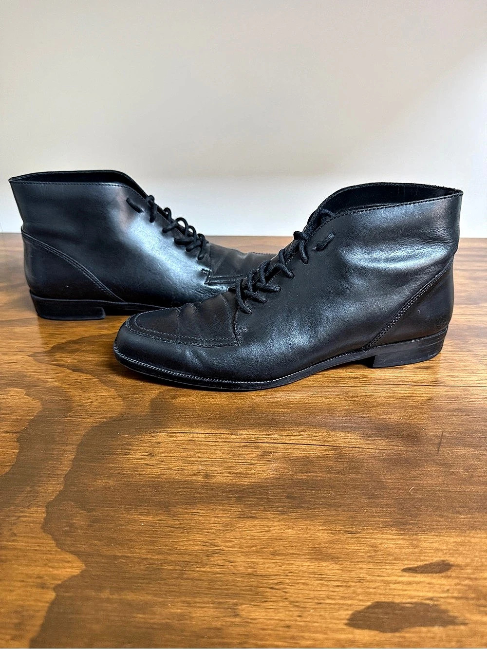Vintage Nine West Womens Black Leather Lace Up Ankle Boots Size 8 M